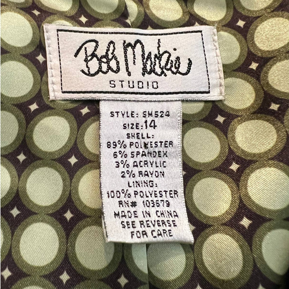 Bob Mackie Womens Jacket Size 14 in Brown w/Green Stripe and Matching Floral Pin - Picture 5 of 6